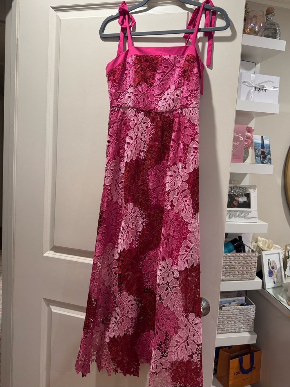 Adelyn Rae pink Lace Midi Dress with Tie Straps
